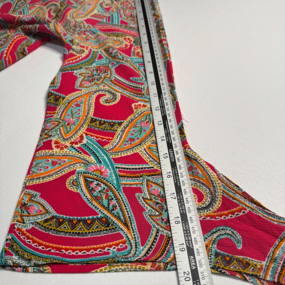 Boho Chic Womens Paisley Blouse Size Large Long Sleeve Tie Cuff Pink Multi - Picture 9 of 9